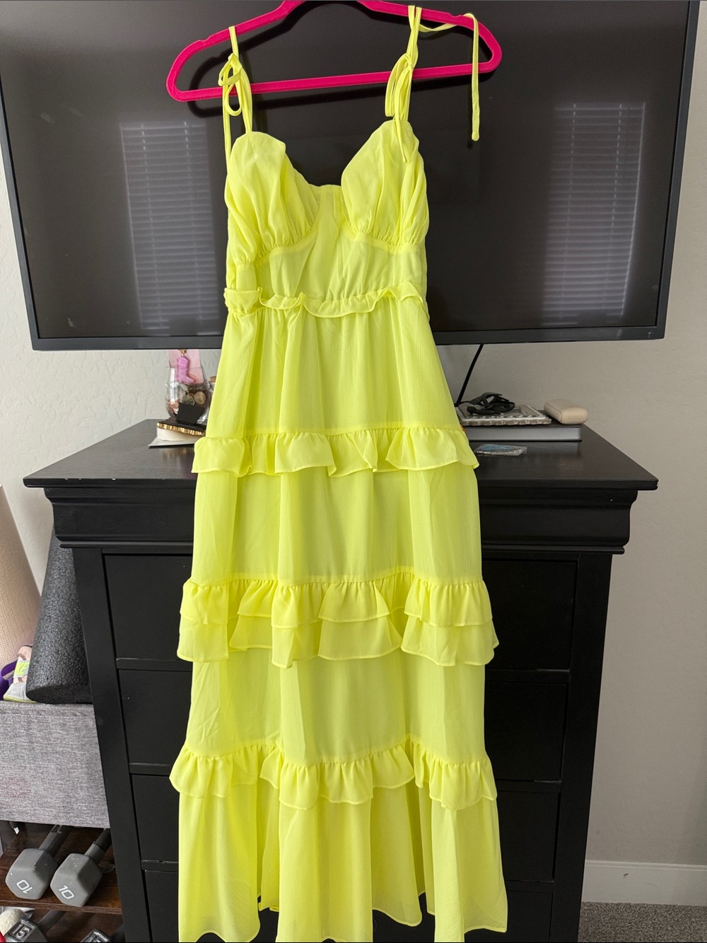 Women’s Neon Yellow Ruffle Tiered Maxi Dress